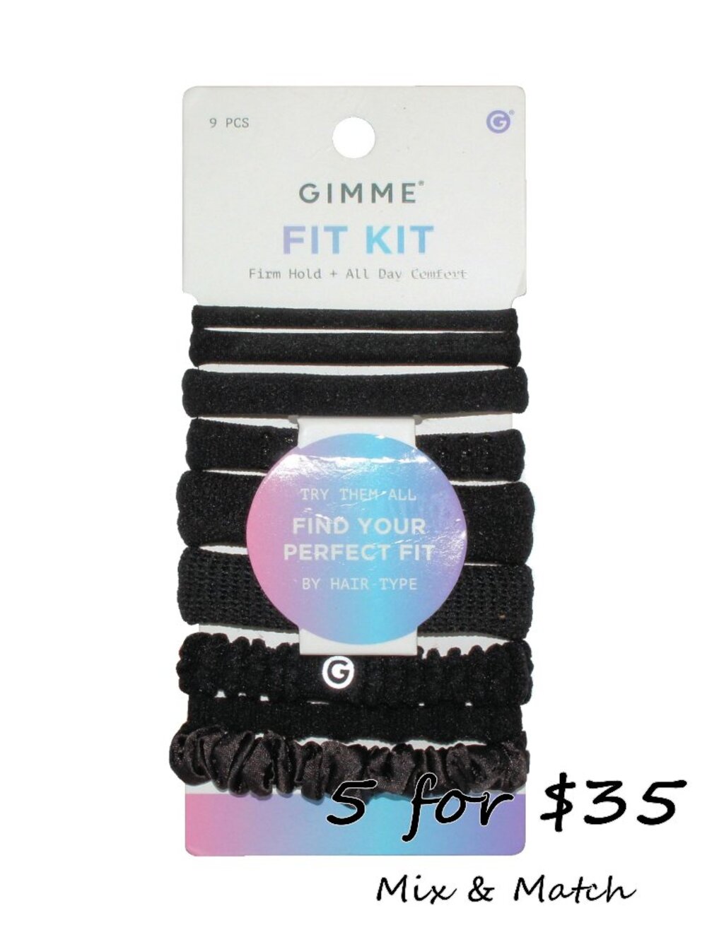 Gimme Fit Kit 9-pc Firm Hold Seamless Premium Black Hair Bands